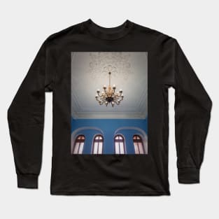 golden chandelier suspended down a ornate ceiling Long Sleeve T-Shirt